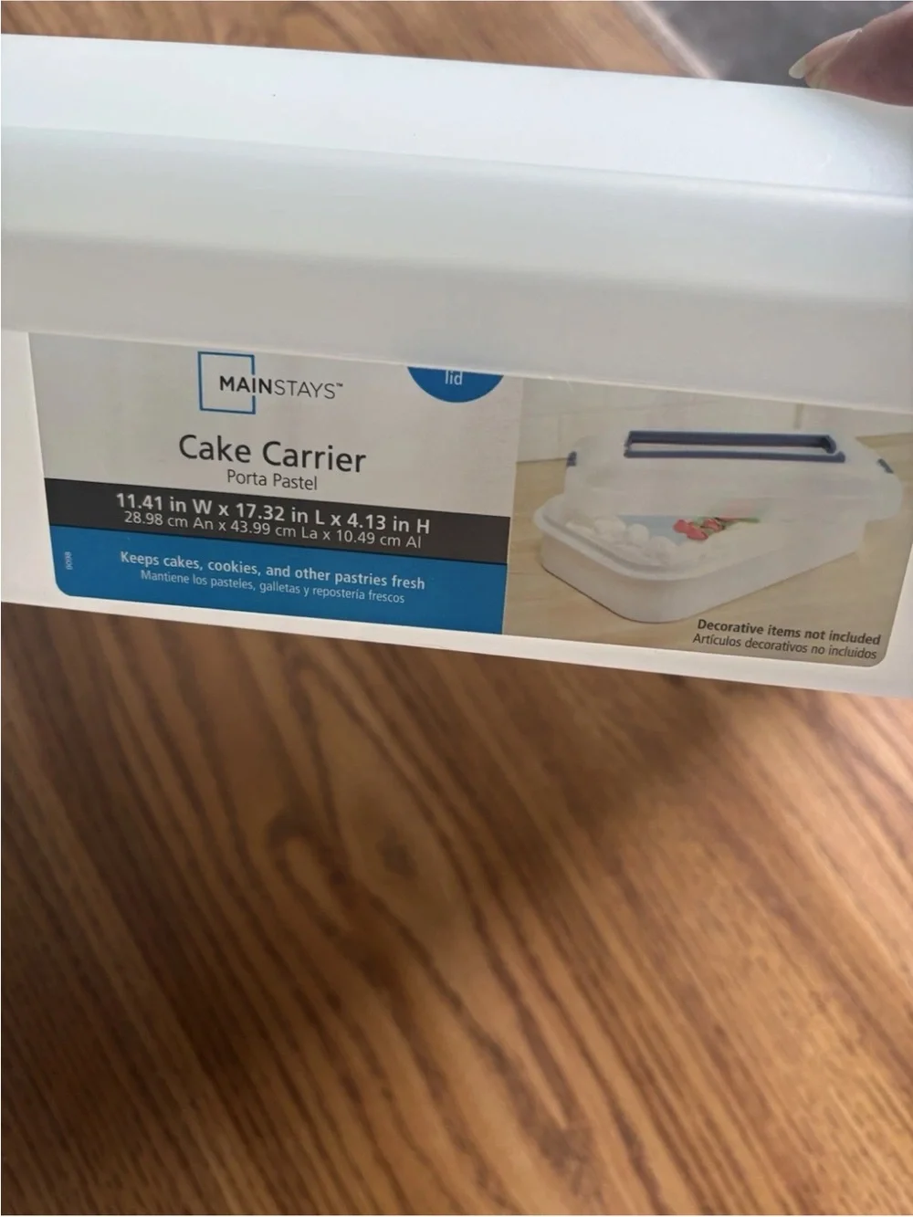 Mainstays White Cake Carrier with Blue Accent Handle